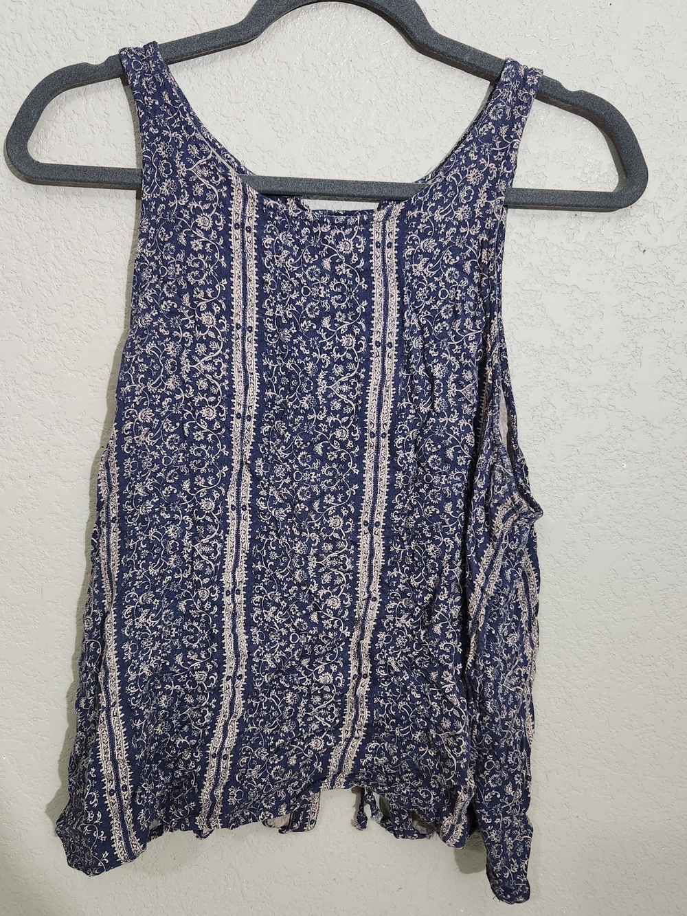 American Eagle Outfitters Tank Top Navy Cream Floral Stripe Lace Up Large